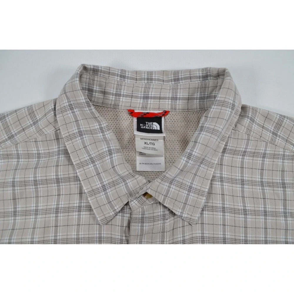 The North Face Long Sleeve Button Up Shirt Men's Size XL Beige Black Plaid‎ Nice